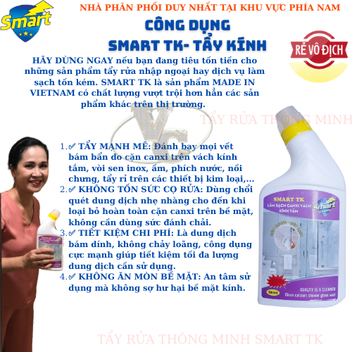 Bộ sản phẩm tẩy rửa gia đình thông minh Smart (500ml) : Smart TC (tẩy inox) - Smart TK (tẩy kính) - Smart TS (tẩy sứ) - Smart Cleaner (tẩy dầu mỡ) .Hàng chính hãng phân phối độc quyền tại khu vực miền nam