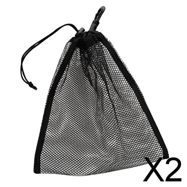 2xDurable Mesh Nets Bag Pouch Golf Tennis Ball Carrying Holder Storage Black