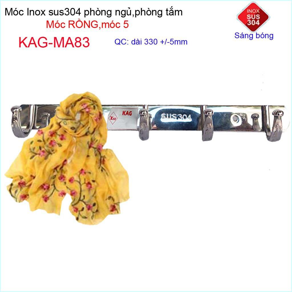 Móc rồng treo quần áo inox 304 cao cấp dày, móc Kace 5 móc treo đồ nhà tắm KAG-MA83