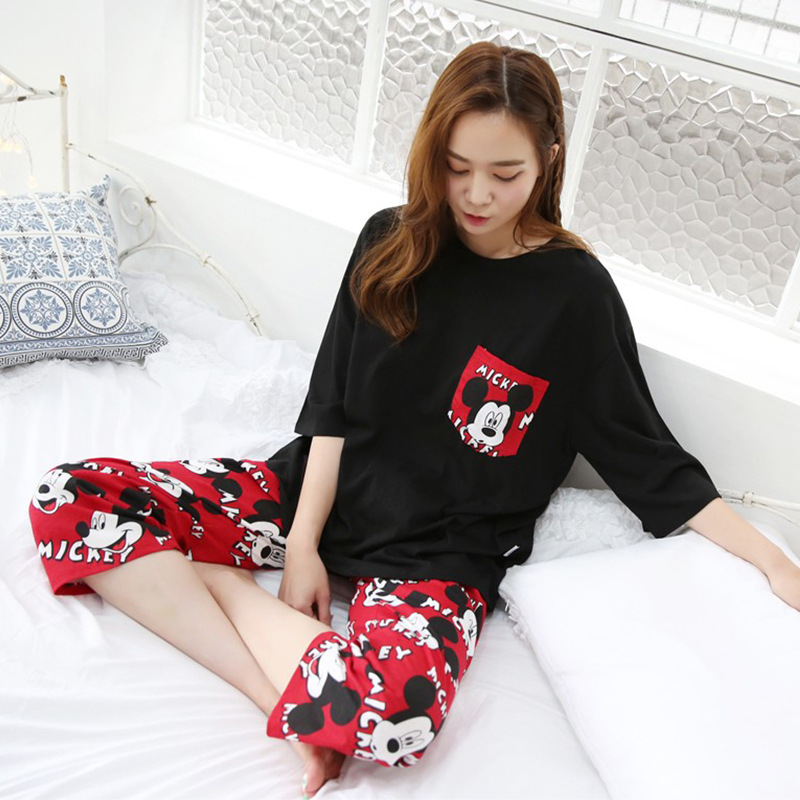 Bộ Đồ Ngủ Tay Ngắn Hình Gấu Mickey Dành Cho Phụ Nữ