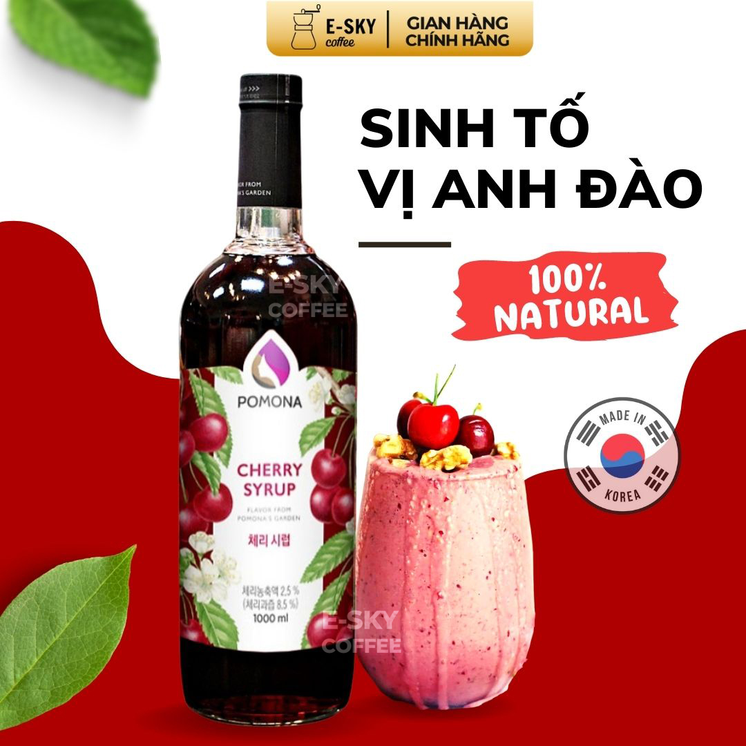 Siro Anh Đào Pomona Cherry Syrup Nguyên Liệu Pha Chế Hàn Quốc Chai Thủy Tinh 1 Lít