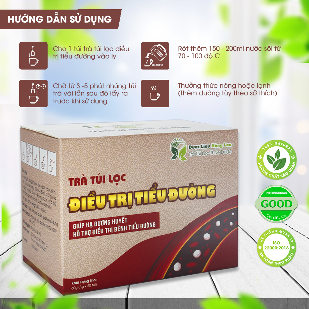 Trà Túi Lọc Hỗ trợ điều trị Tiểu Đường 60g (20gói x 3g) Dược Liệu Hồng Lan