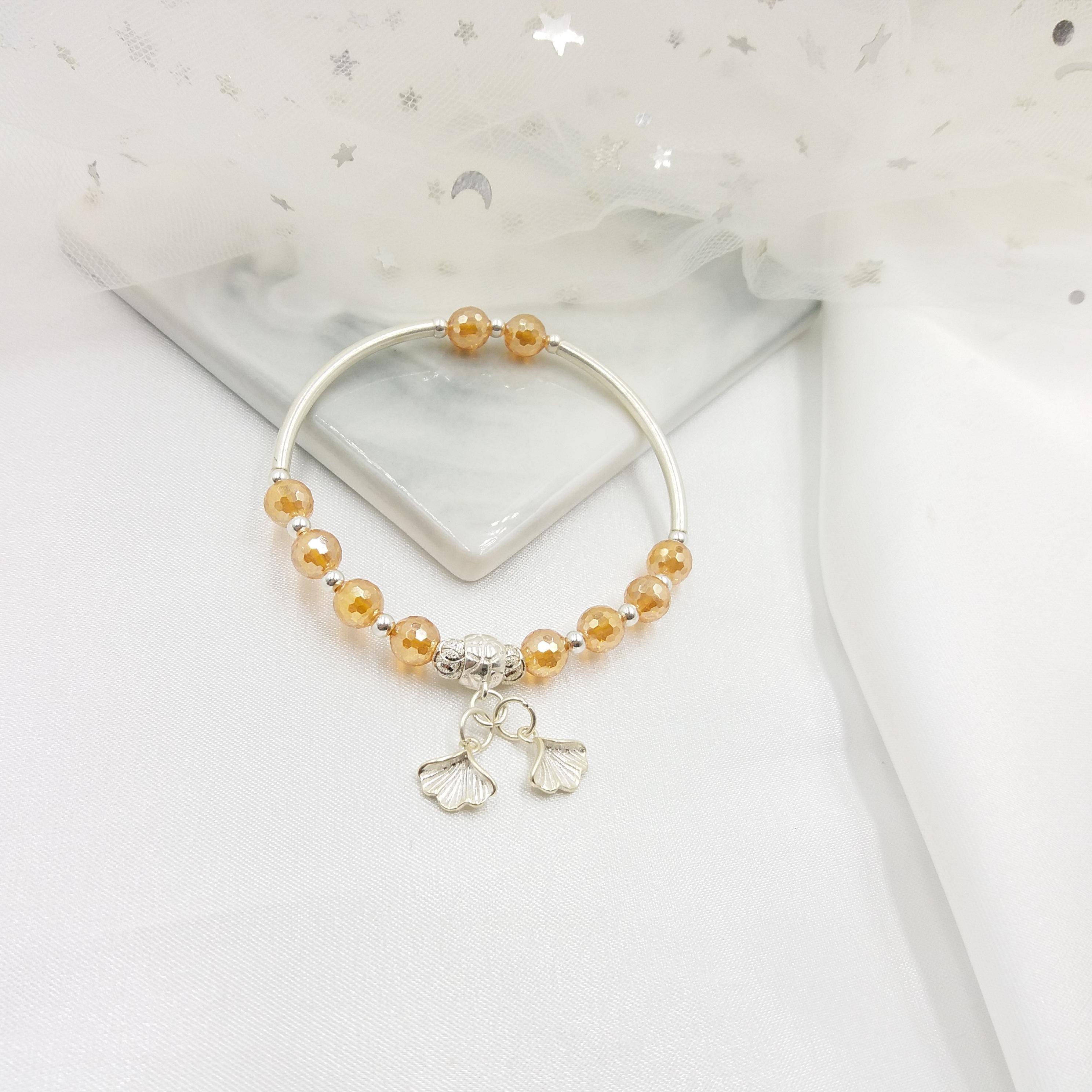 Vòng Tay Thập Lý Đào Hoa Đá Topaz Cam Phối Charm Bạc 925