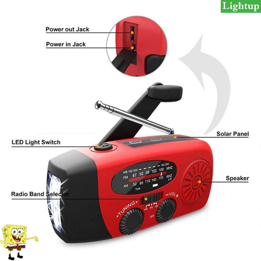 Đài FM/AM sạc năng lượng mặt trời hoặc bằng tay quay Dynamo, tích hợp Đèn pin LED