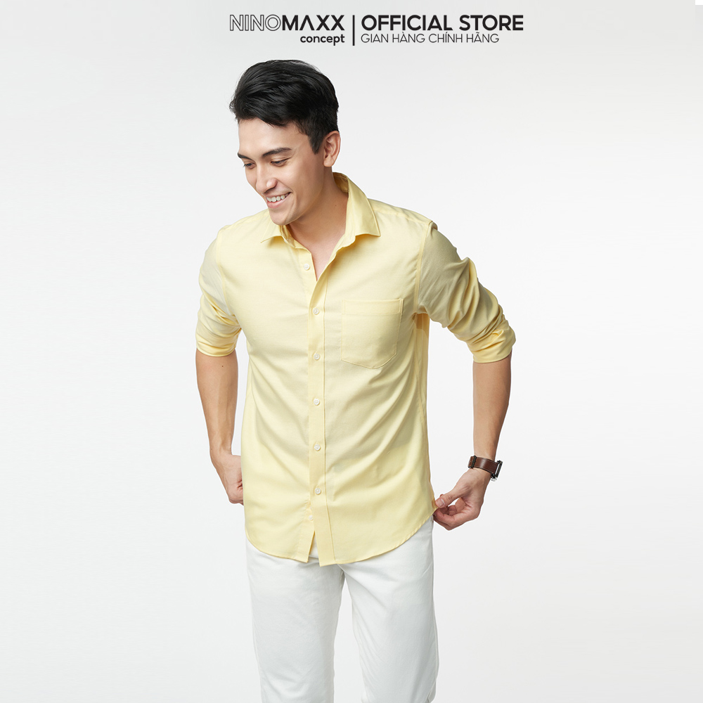 NINOMAXX Áo sơ mi cotton Oxford Nam tay dài nhiều màu trẻ trung form slim fit 2105023