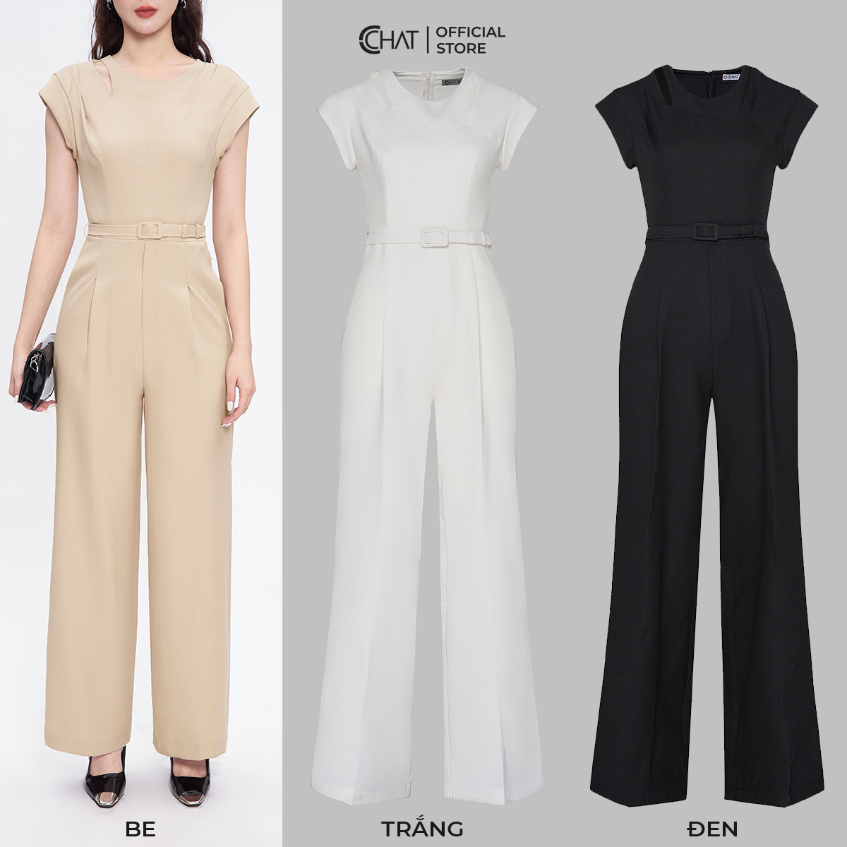 Jumpsuit Nữ CCHAT Kiểu Cutout Ly Vai Chất Tuytsi Cao Cấp Mềm Mịn 53JNS2001ST