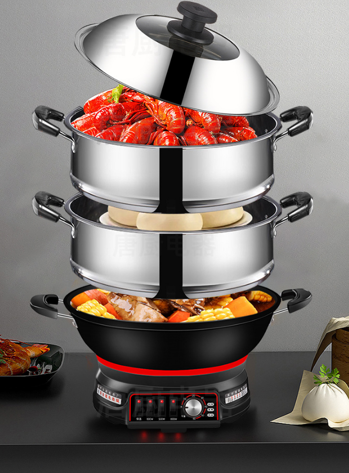 Chảo Điện Gang Gia Đình Đa Năng Cooking Stew Integrated Electric Steamer 36CM