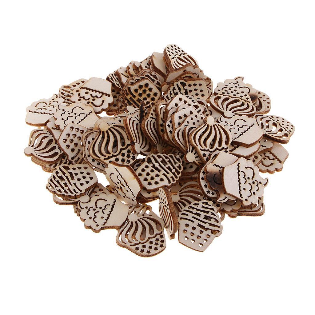 100pcs Wooden Embellishments Craft Cake Shape for Wedding Party Supplies