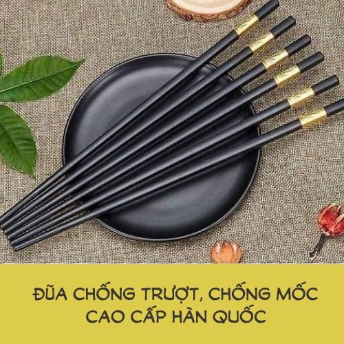 Bộ 10 đôi đũa nhựa mạ vàng Hàn Quốc cao cấp, có sần đầu đũa chống trượt, chất liệu sợi thủy tinh chống bong tróc, mốc