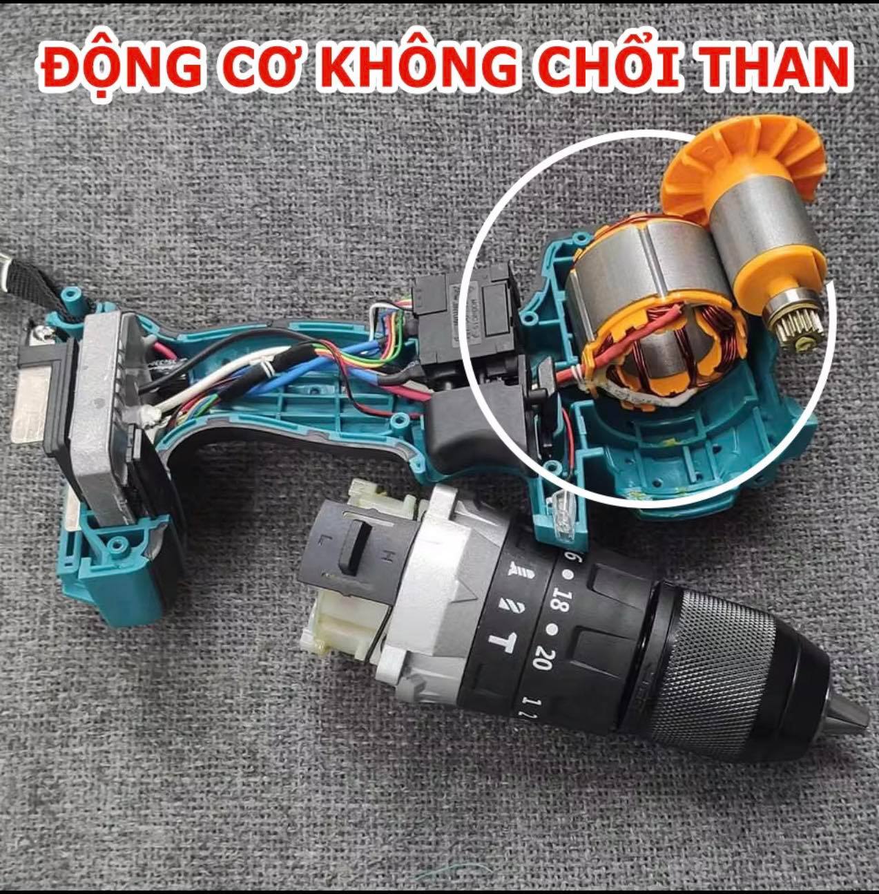 Máy khoan PIN 199V sử dụng động cơ không chổi than