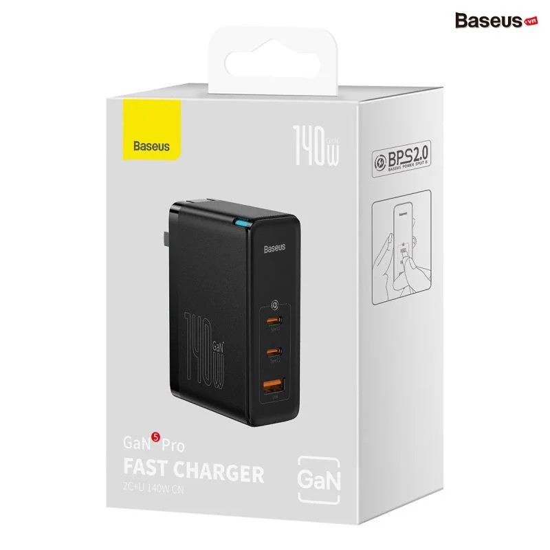 Củ Sạc Nhanh Baseus GaN5 Pro Fast Charger 140W (kèm cáp C to C , Type C*2 + USB, PD/ QC4.0/ QC3.0/ AFC/ FCP Quick-Charger) Hàng chính hãng