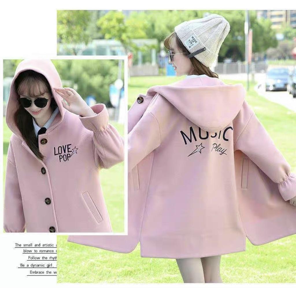 Áo Khoác Mangto Nữ có nón chất nỉ cotton dày mịn logo thêu LOVE thời trang ukg178 hot của năm