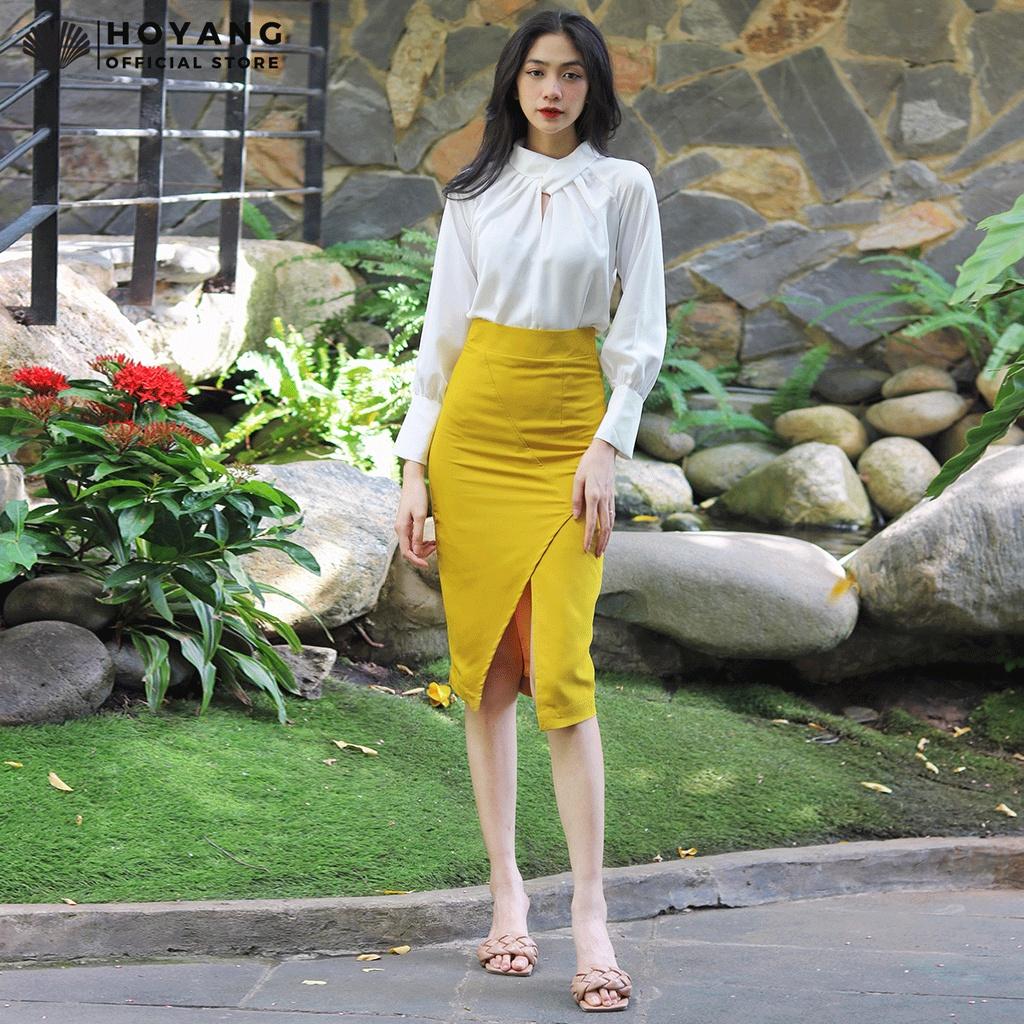 Chân Váy Body Dài Xẻ Tà Quyến Rũ HOYANG VHY04 - Vàng,L