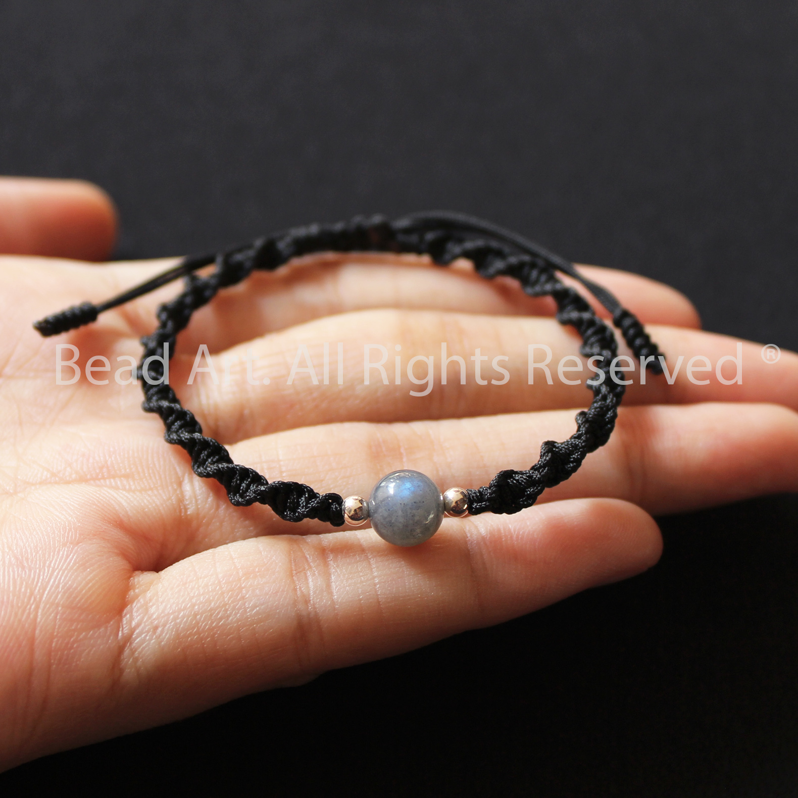 Vòng Tay Thắt Dây 7MM Đá Labradorite, Hắc Nguyệt Quang Ánh Cầu Vồng, Bạc 925, Vòng Tay Phong Thuỷ - Bead Art
