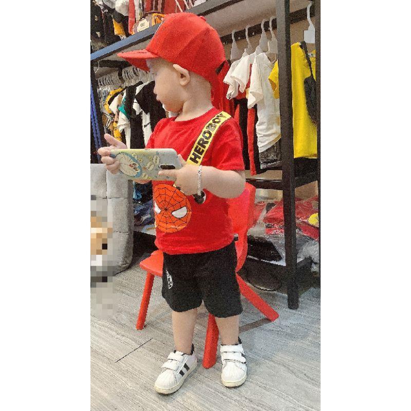 Bộ cotton in hình siêu nhân tặng kèm nón cho bé 8-20kg