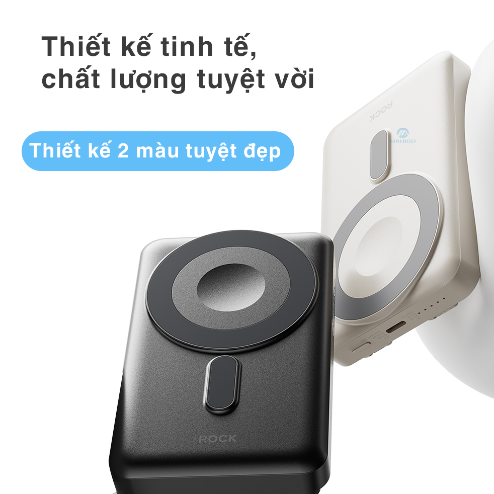 Pin Sạc dự phòng không dây nam châm 5-in-1 ROCK P50 10000mAh 20W tích hợp chân đế giữ điện thoại - Hàng chính hãng bảo hành 12 tháng