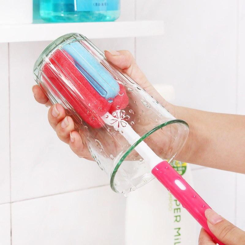 1pc Kitchen Sponge Brush Cup Brush Wash Cup Long-handled Bottle Brush Cleaning Brush Glass Cleaner