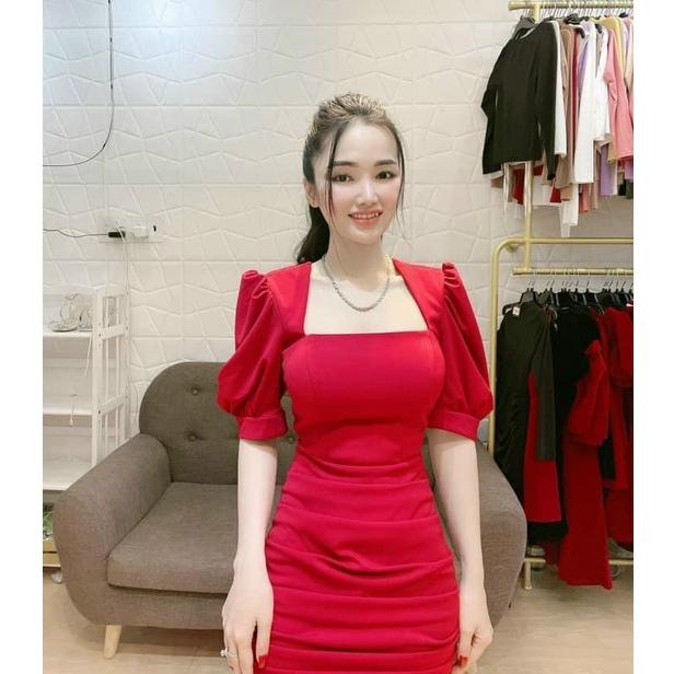 Đầm body dự tiệc tay phồng xếp ly sang trọng