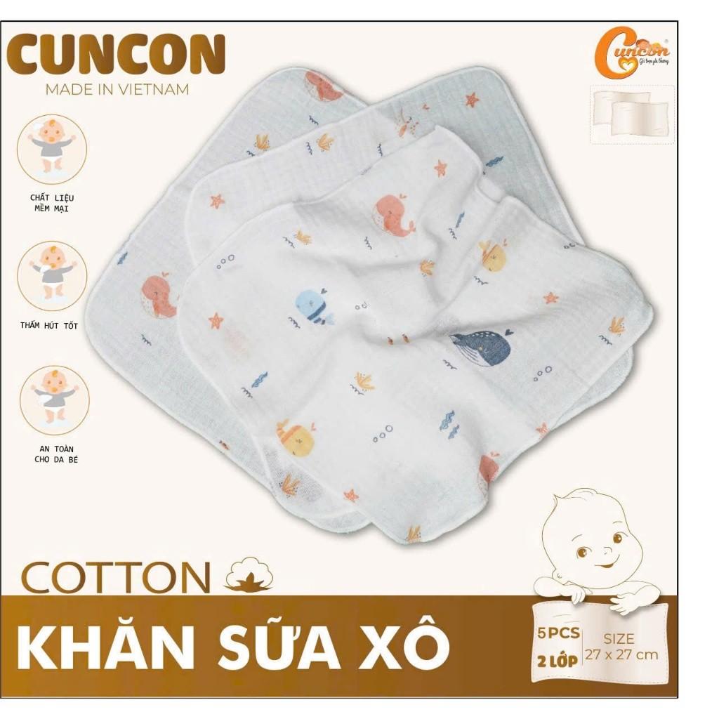 [Hộp 5 khăn] Khăn Sữa Xô Cotton 2 Lớp Mềm, Mỏng, Thấm Hút, Nhanh Khô Cho Bé Sơ Sinh - CÚN CON - Thỏ Hồng