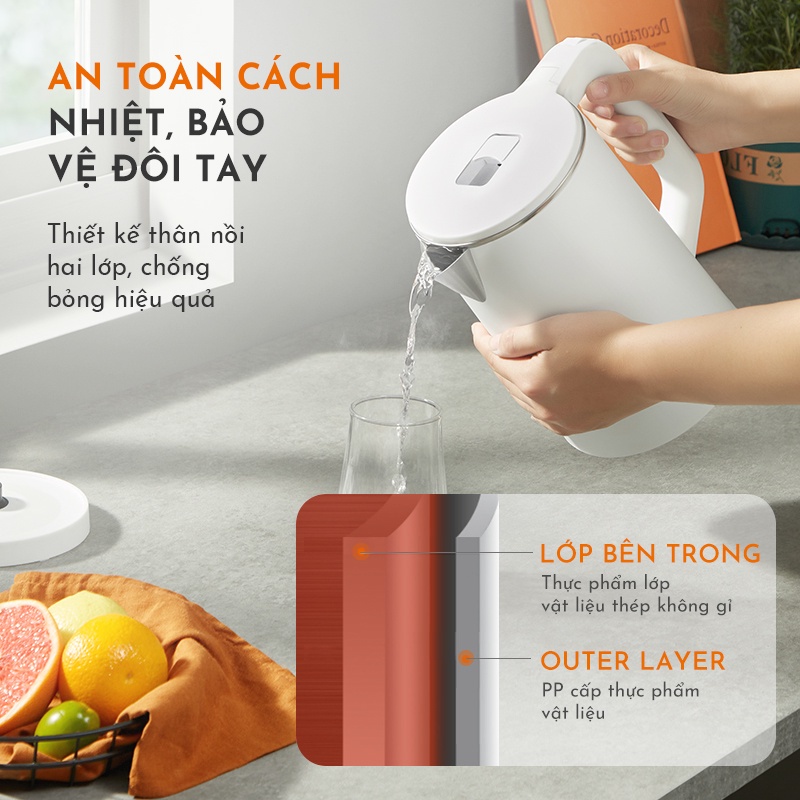 Bình đun siêu tốc thông minh GAABOR GK-S18P dung tích lớn 1.8L - 1350W - Hàng chính hãng