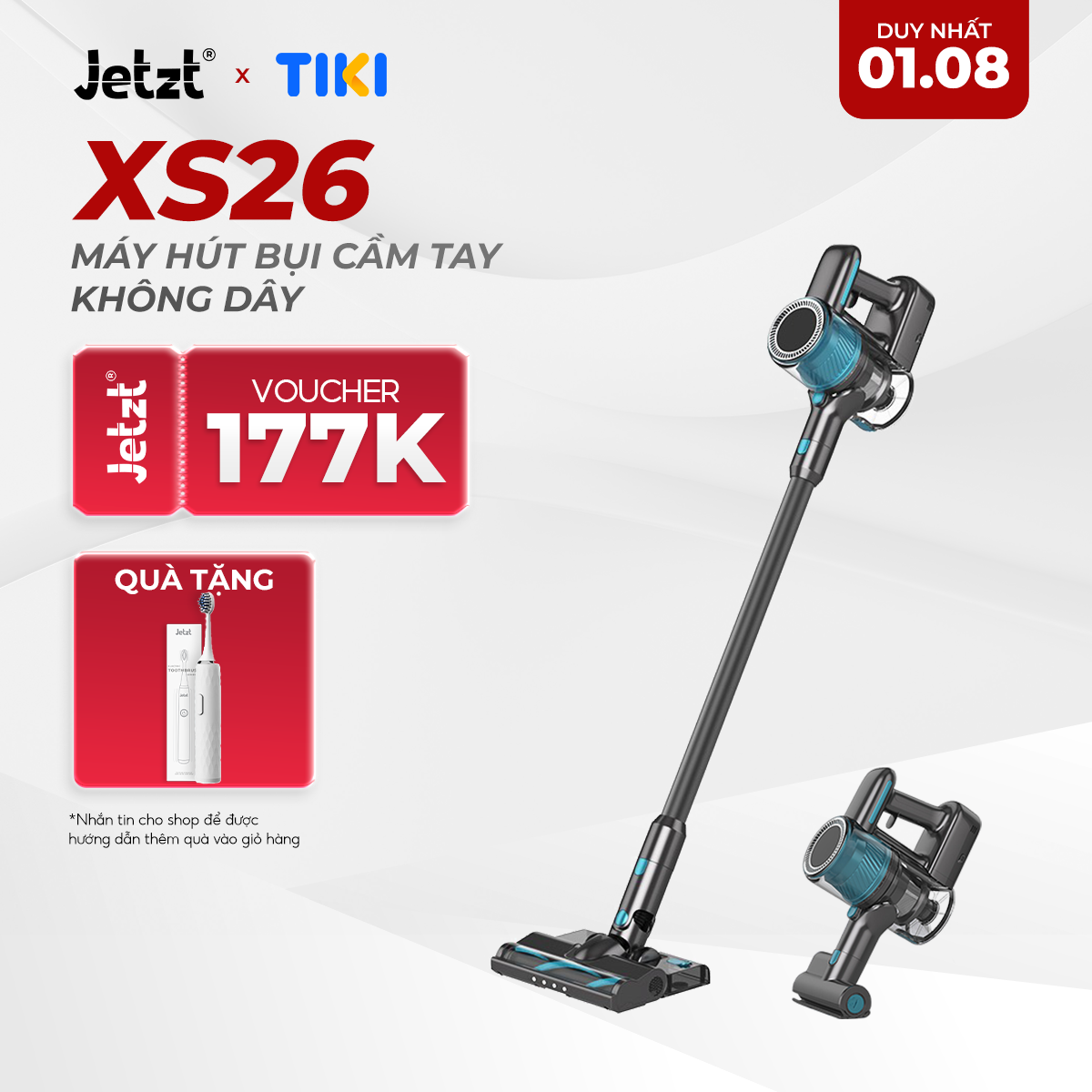 Máy hút bụi cầm tay không dây thông minh cao cấp 4in1 JETZT XS26, hàng chính hãng