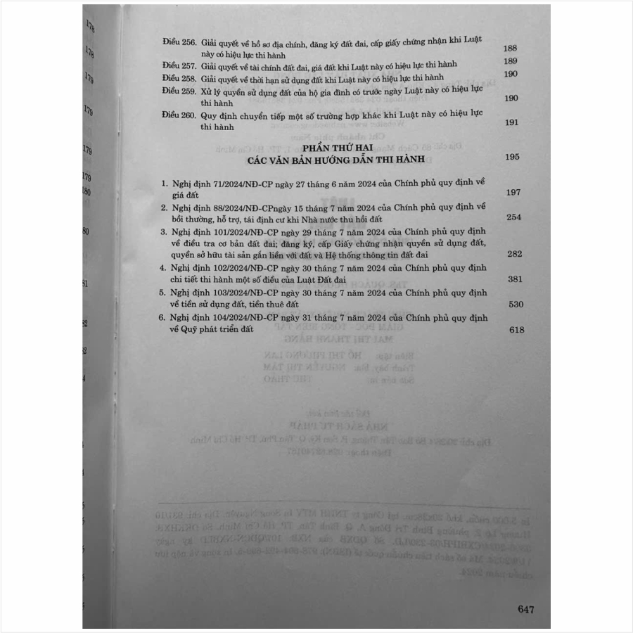 Sách Luật Đất Đai sửa đổi, bổ sung năm 2024 và Các Văn Bản Hướng Dẫn Thi Hành - V2478TP