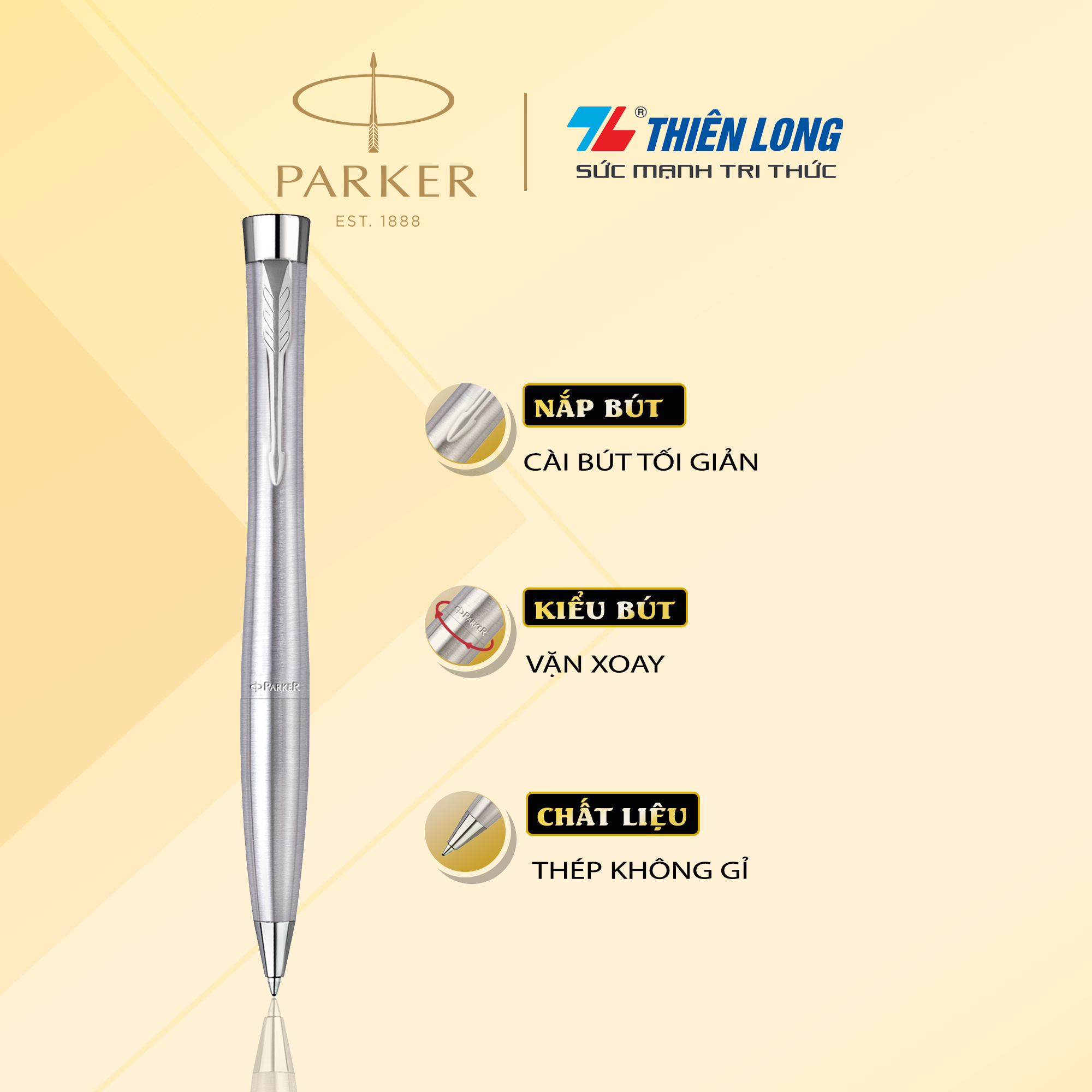 Bút bi cao cấp Parker Urban Twist URB X-Metallic CT TB-S0736040 - Thép không gỉ