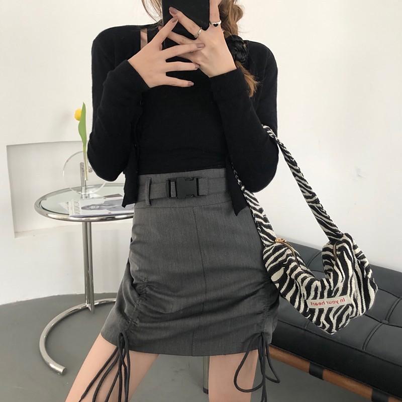 Chân váy chữ A dây rút gấu cá tính kèm belt(có quần trong)