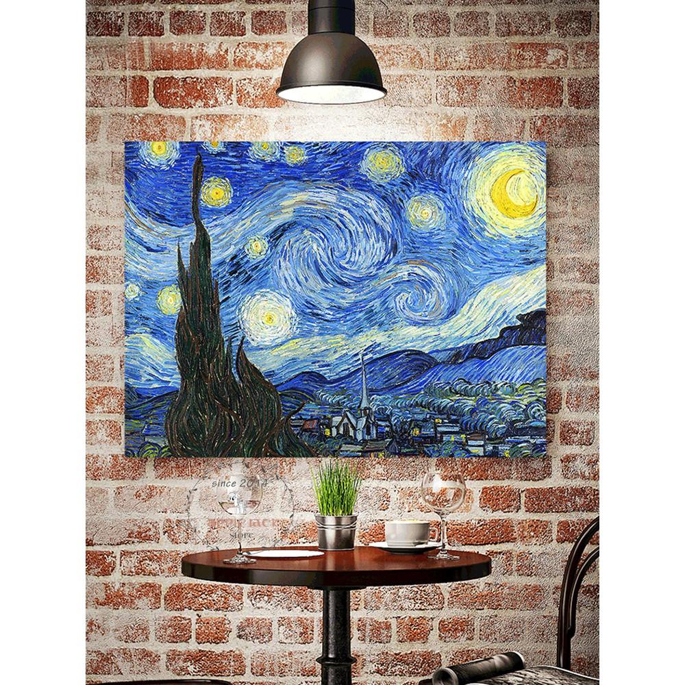 Vải treo tường Decor phòng hot nhất - tranh phong cảnh Van Gogh (TẶNG kèm 01 bộ móc treo )
