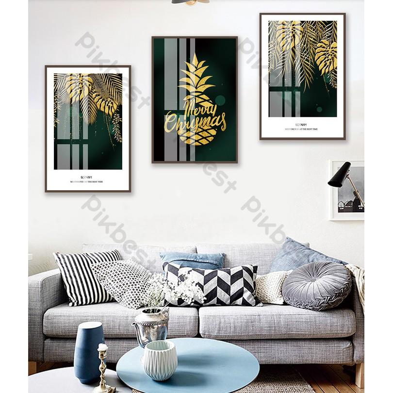 Combo 3 tranh dán tường 3d, lá vàng kim trang trí phòng khách phòng ngủ hiện đại MS983472