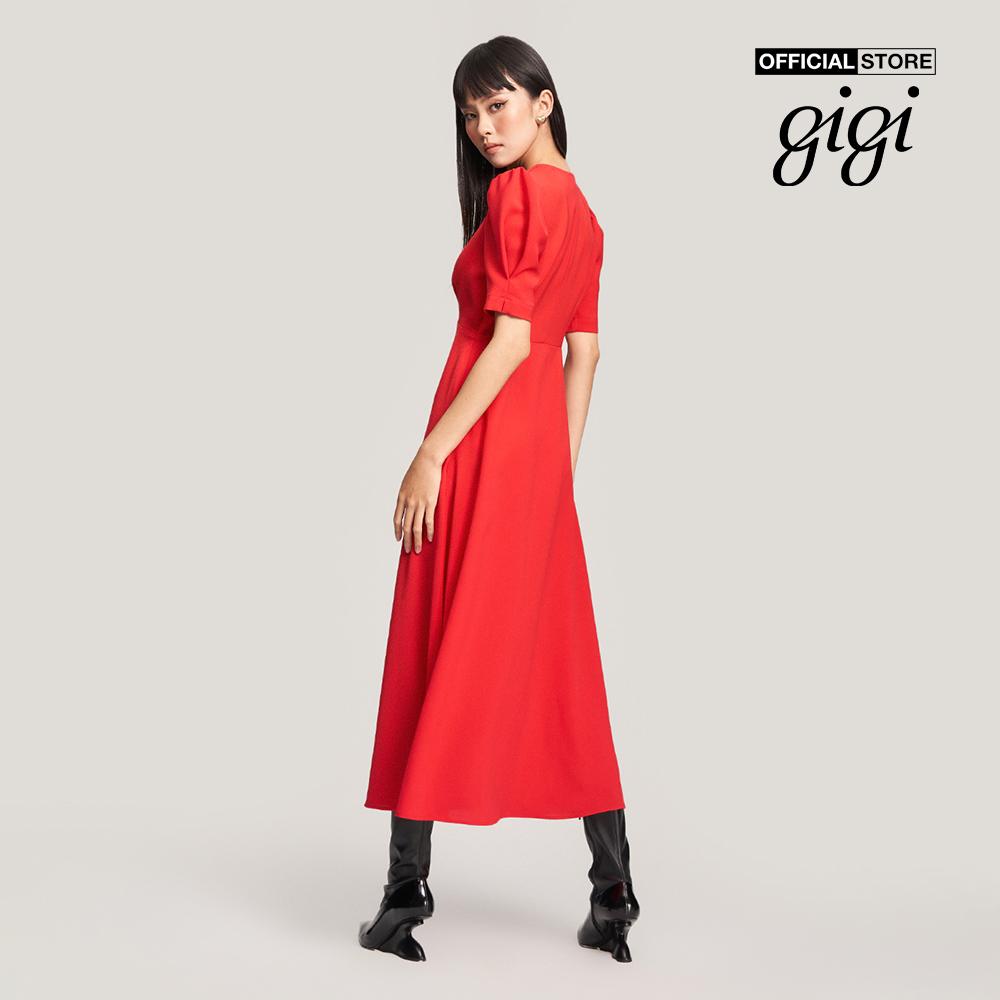 GIGI - Đầm midi cổ V tay ngắn phồng nữ tính G2102D223138