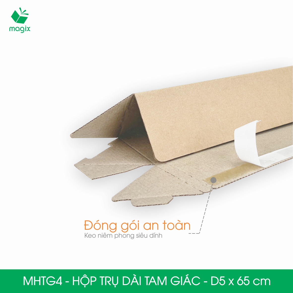 MHTG4 - D5x65 cm - 20 Hộp trụ dài tam giác thay thế ống giấy - Hộp carton đóng gói hàng