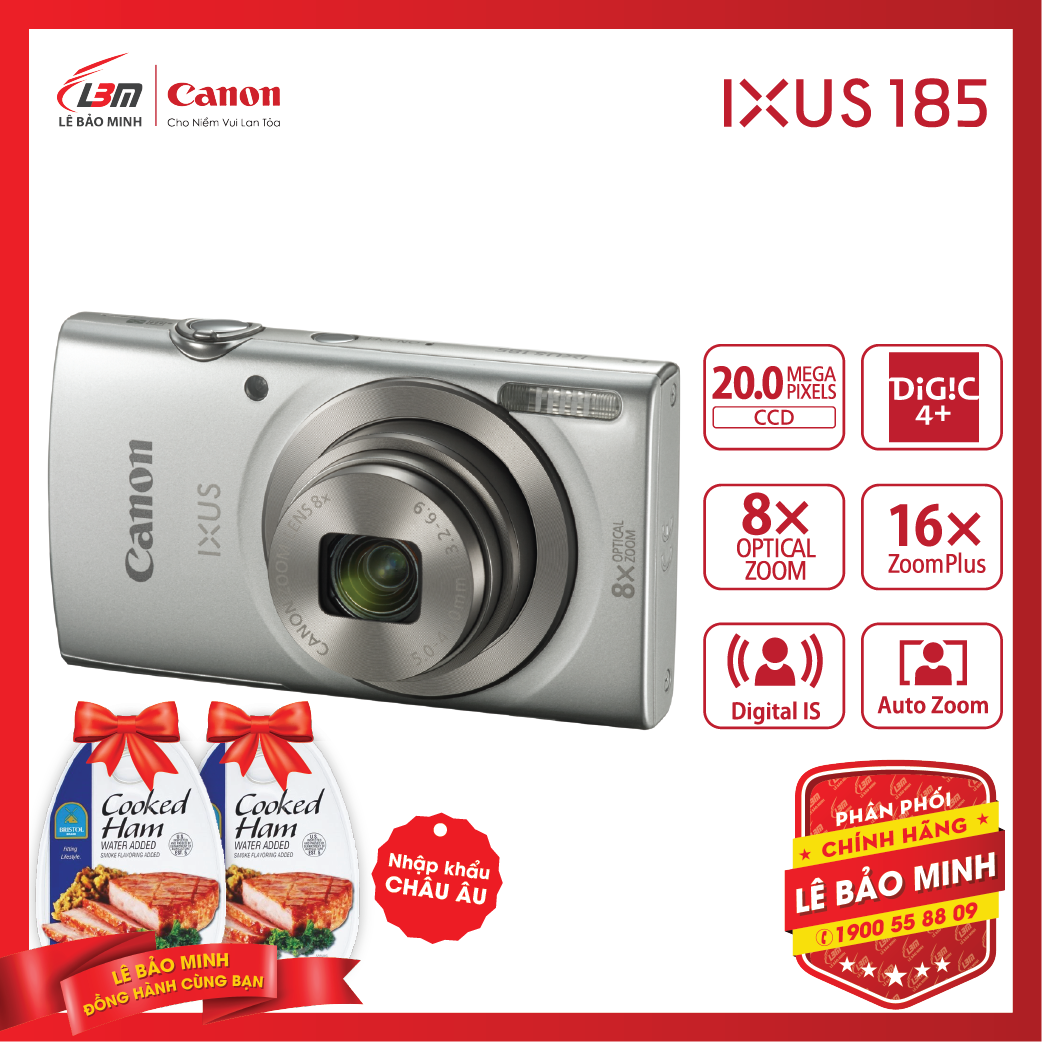 Máy ảnh Canon IXUS 185 - Hàng Chính Hãng Lê Bảo Minh + KM 1 hộp thịt Nhập Khẩu Chopped Ham - Tặng kèm 1 hộp thịt Chopped Ham