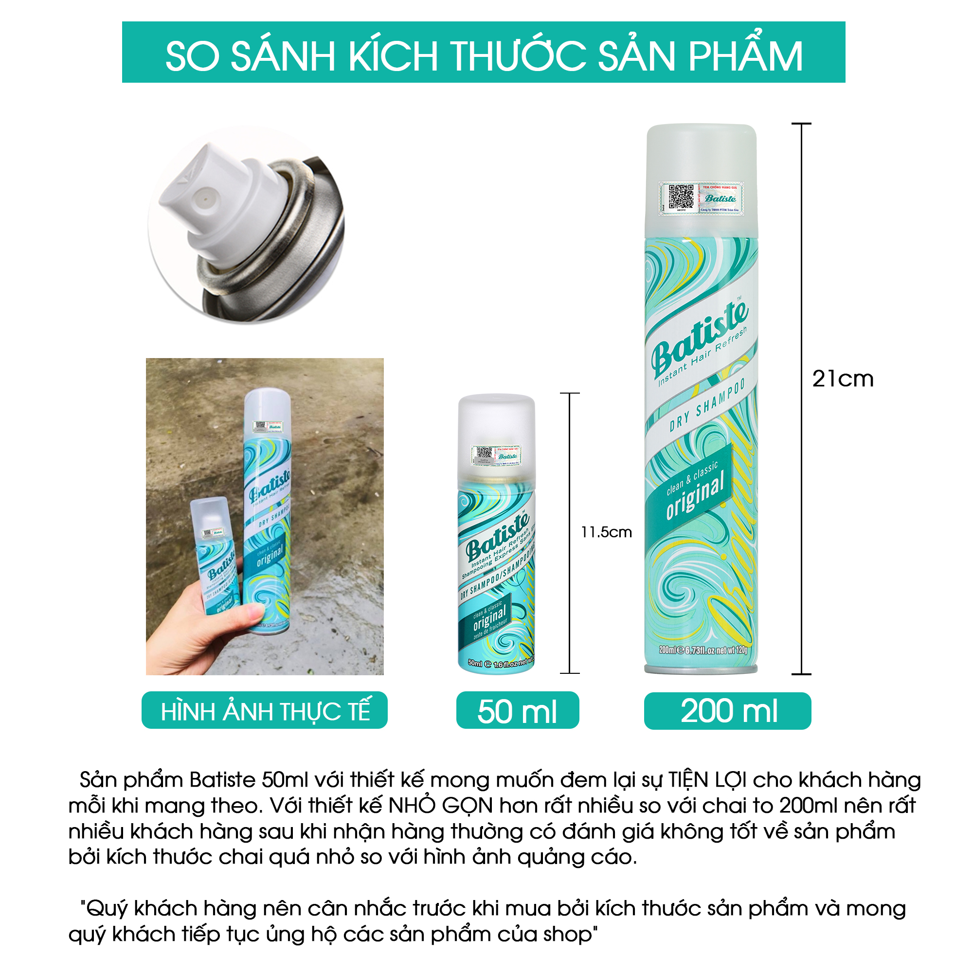 Dầu Gội Khô Batiste Dry Shampoo 50ml Làm Sạch Tóc Tức Thì (Size nhỏ tiện dụng)