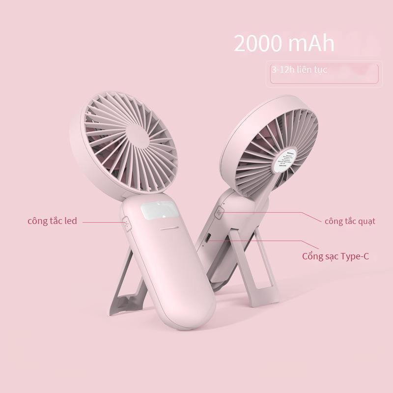 Phong cách mới nhất của quạt gương nhỏ mới giá đỡ cầm tay ngoài trời di động sử dụng kép đi kèm với đèn chiếu sáng quạt đa chức năng dễ thương