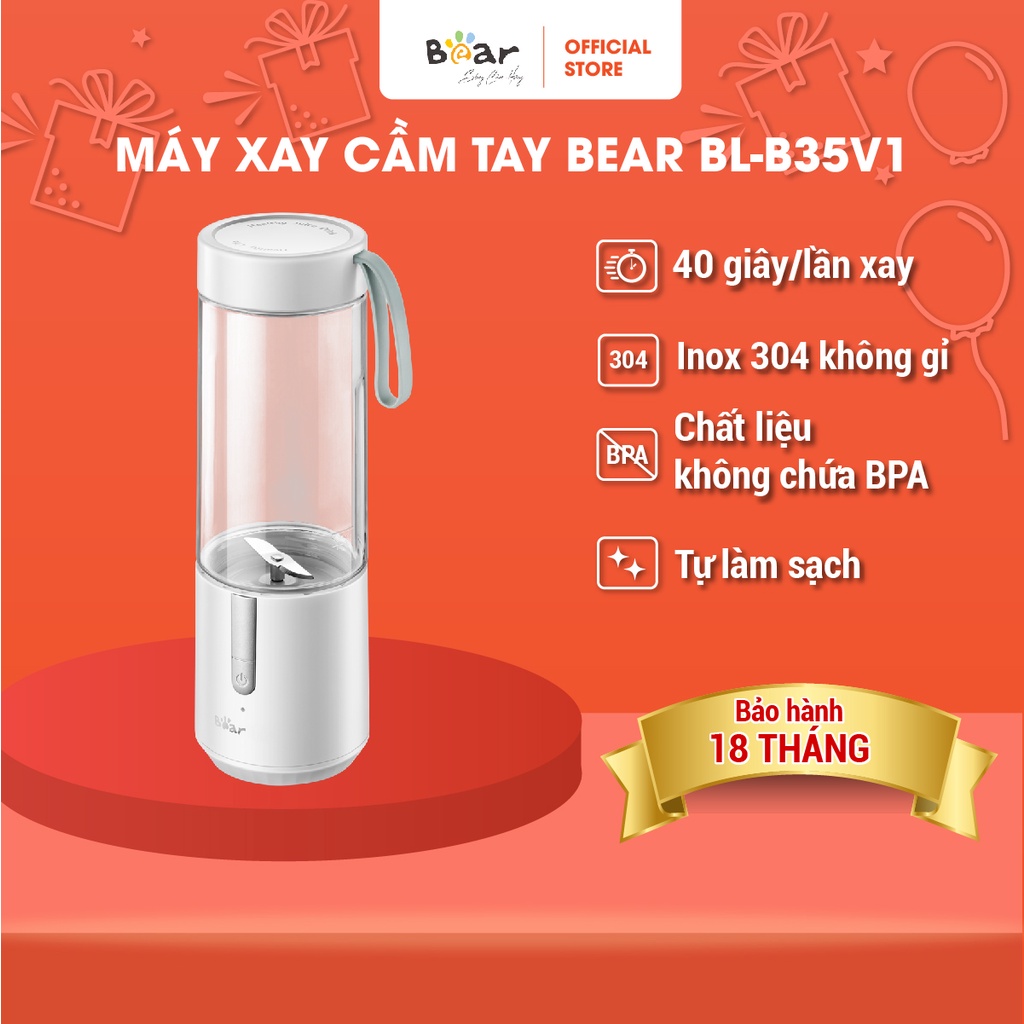 Máy Xay Sinh Tố Cầm Tay Mini Bear BL-B35V1 Đa Năng Thiết Kế Lưỡi Dao Kép Sắc Bén, Tiết Kiệm Điện - Hàng Chính Hãng