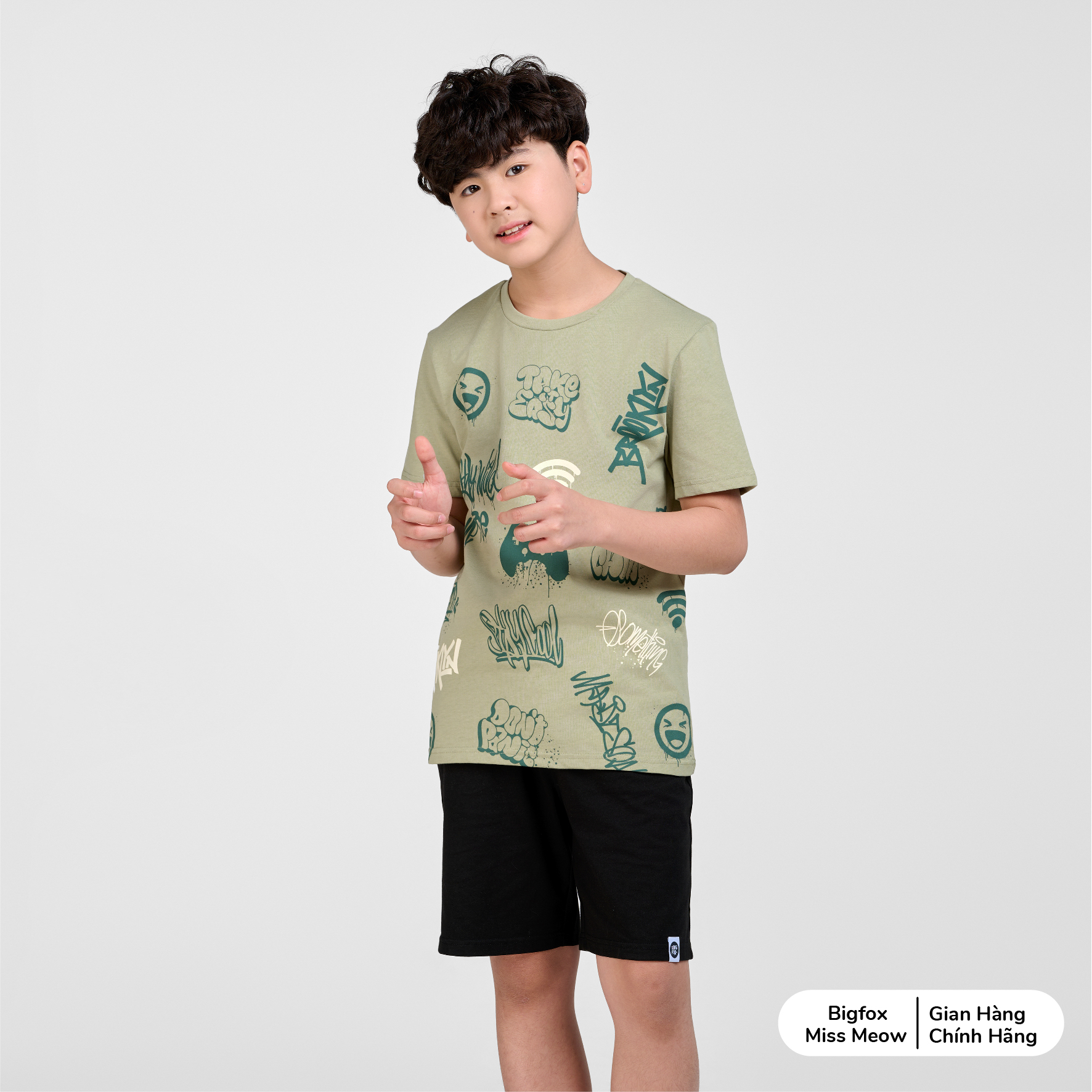 Bộ đồ bé trai cộc tay size đại Bigfox Miss Meow chất cotton mềm in đẹp 12,13,14,15 tuổi 40kg 50kg