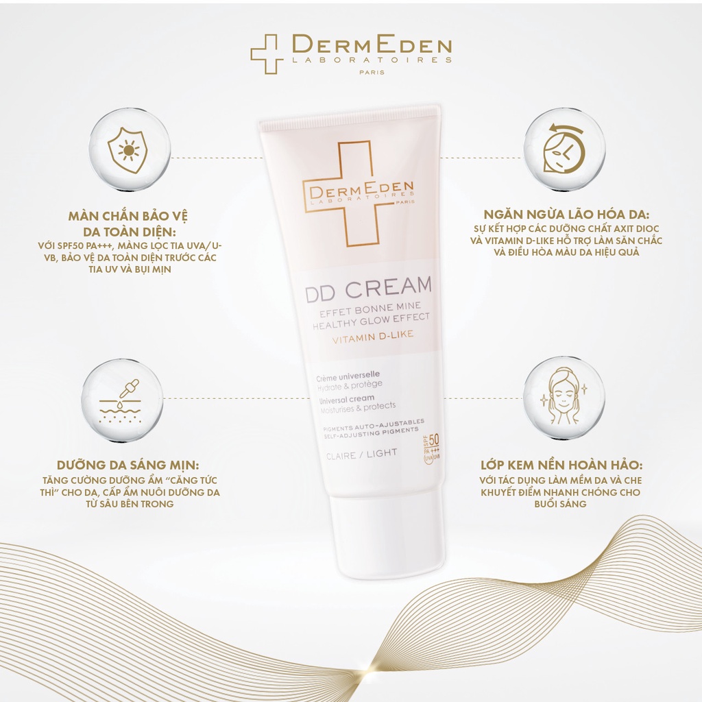 Kem chống nắng SPF 50PA+++ kết hợp trang điểm và dưỡng da, làm đều màu da, chống lão hóa DermEden DD Cream 50 ml