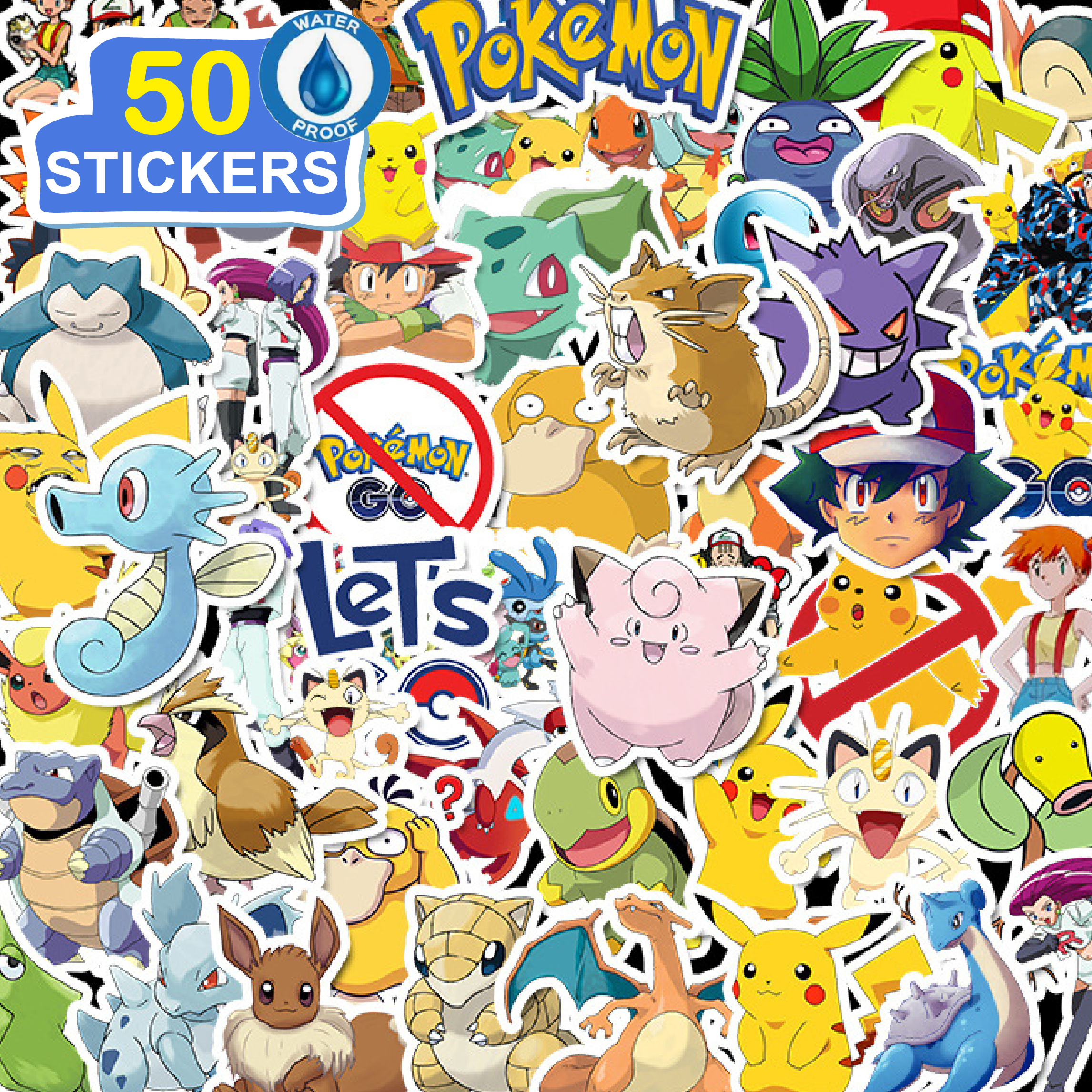 50 Stickers hoạt hình Pokemon hình dán dễ thương trang trí laptop, điện thoại, ipad, cốc nước, sổ tay, vali du lịch, scooter, ván trược - Chống thấm nước - FiDi