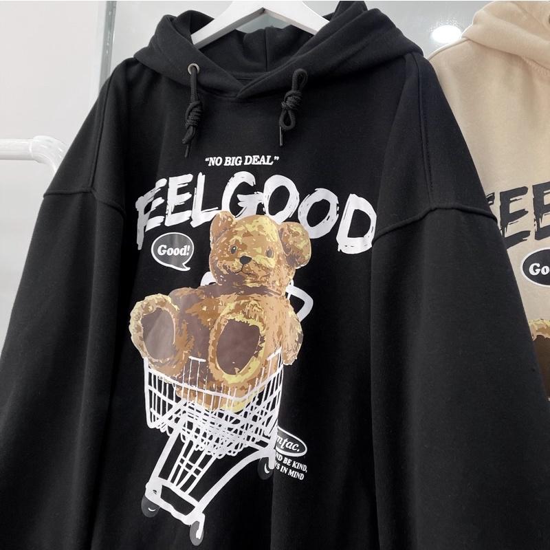 Áo hoodie gấu màu đen + kem ảnh thật unisex