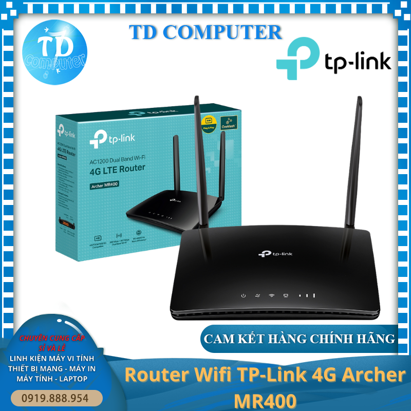 Bộ phát WiFi Tplink Archer MR400 ~ AC1200 Wireless 4G LTE Router băng tần kép - Hàng chính hãng FPT phân phối