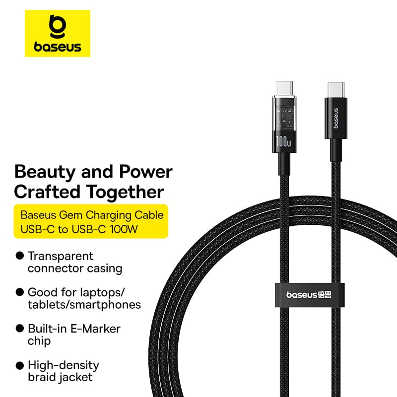 Cáp Sạc Nhanh Baseus Gem C to C 100W (Fast-Charging Data Cable) - Hàng chính hãng