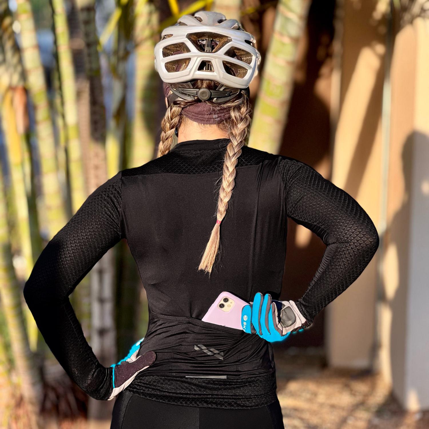 Ykywbike mùa hè đi xe đạp dài tay xe đạp Jersey dành cho phụ nữ khô nhanh trên đường xe đạp xe đạp leo núi trên đường xe đạp leo núi Color: YLJ1001W-Black Size: Asia XXL