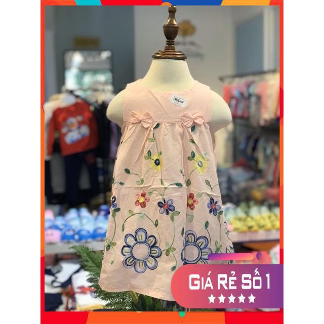 Váy thô thêu hoa sát nách đính nơ size 1-8T