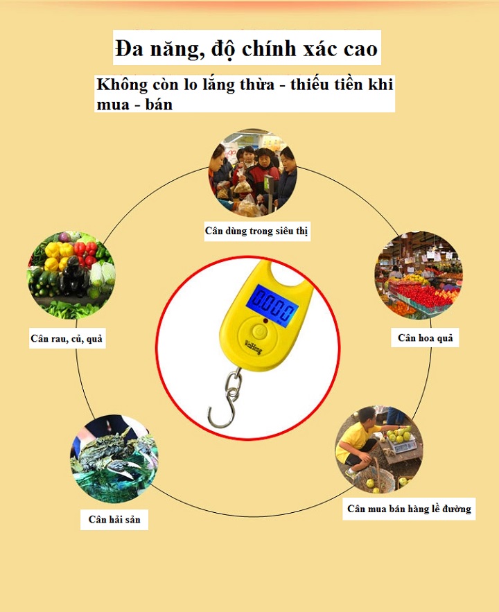 Cân tiểu ly điện tử nhà bếp đa năng dạng móc treo tải trọng 25kg dùng khi làm bánh, cân thực phẩm độ chính xác cao - GIAO MÀU NGẪU NHIÊN