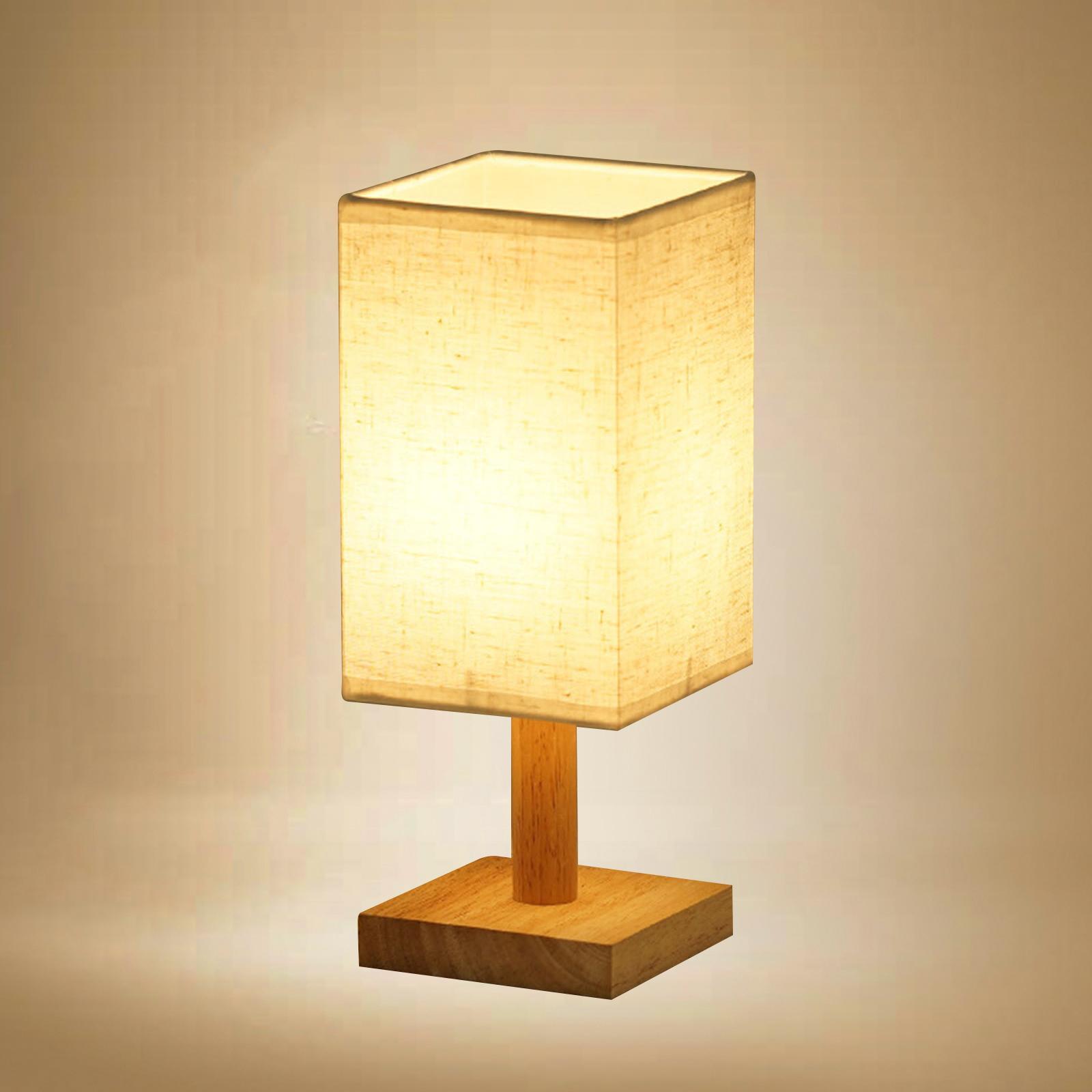 Bedside Table Lamp Decorative with Flaxen Fabric Shade Wood Base Warm White