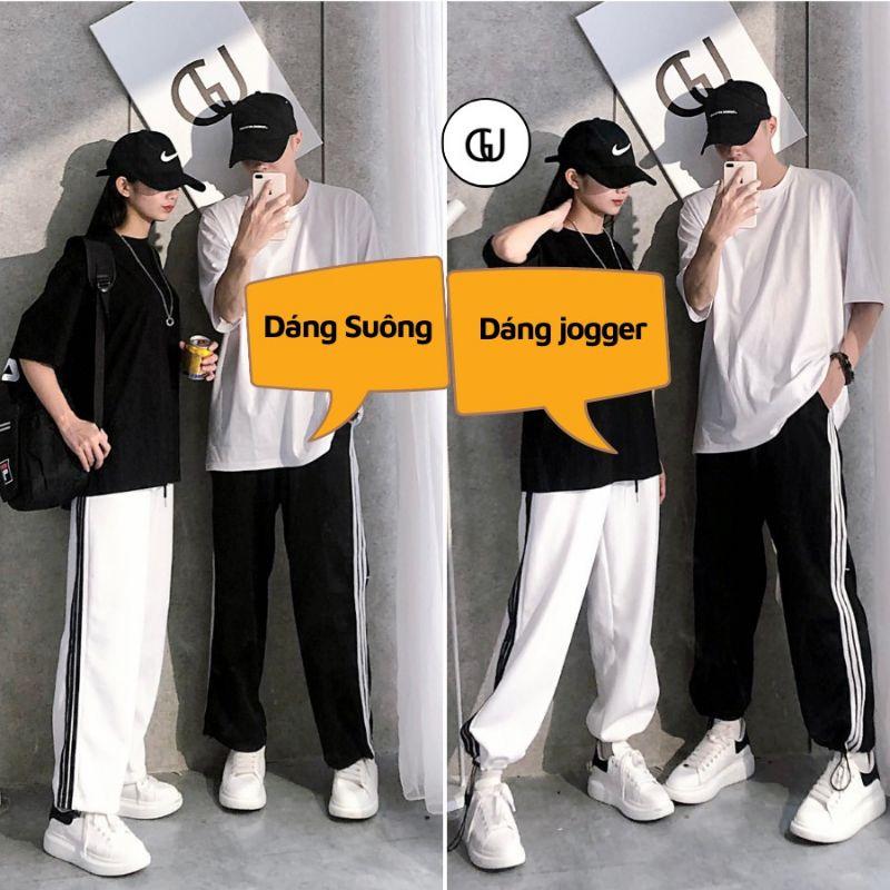 Quần jogger nam nữ thể thao 3 sọc from ống rộng