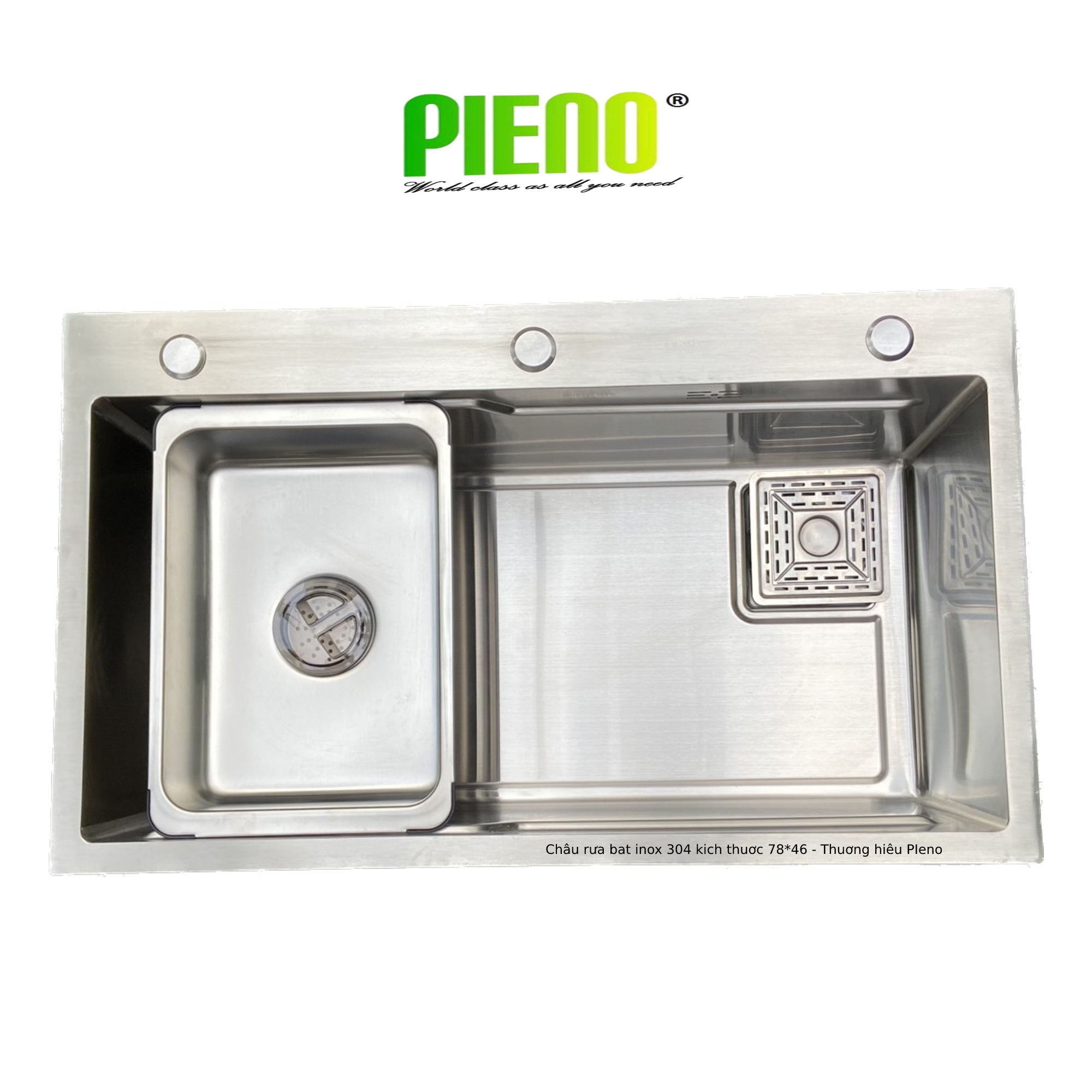 Chậu rửa chén inox 304 1 hố inox kích thước 78x46 full phụ kiện PIENO