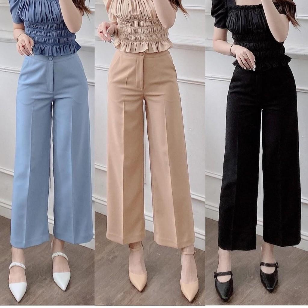 Quần ống rộng nữ khuy bọc chất tuyết mưa công sở ống xuông Banamo Fashion 938