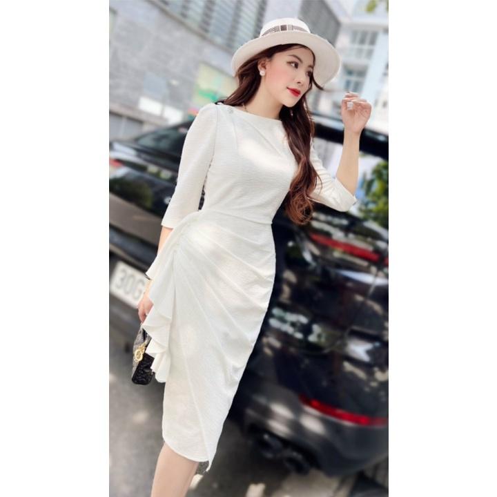 Đầm Thiết Kế Jiana Dress Chất Liệu Vải Gấm Cao Cấp Dày Dặn Đính Tag Đá - Váy Thiết Kế Sang Trọng Thanh Lịch Trẻ Trung